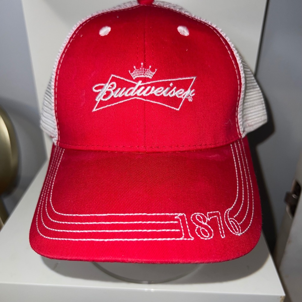 Budweiser 1876 Beer Hat‎ Ball Cap Bud Red White Anheuser Busch Brewery Snapback